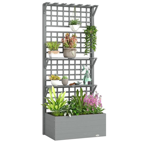 Outsunny Raised Planter with Trellis with Storage 69.7-in H Wood 84H ...